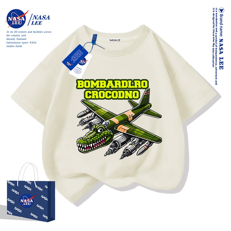 【ส่งเร็ว 48 ชั่วโมง】เสื้อยืดเด็ก NASAผ้าฝ้ายนุ่ม ลายจระเข้เครื่องบินทิ้งระเบิด ระบายอากาศดี สไตล์ไทย - รูปที่ 2