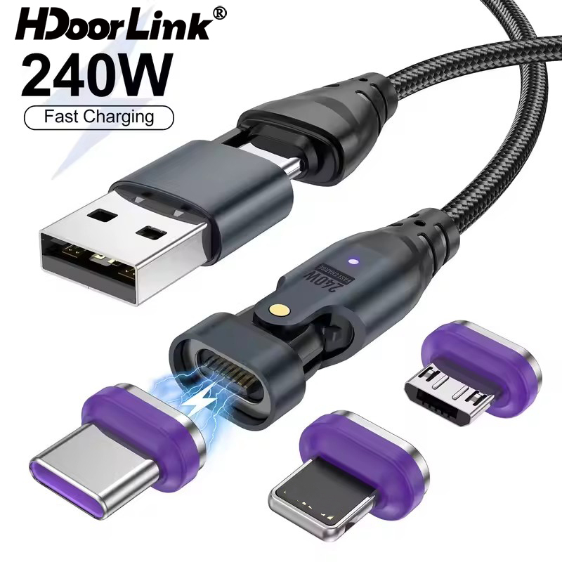 HdoorLink 2 in 1 240W Magnetic Super Fast สายชาร์จสําหรับ IOS 16 15 Pro Max USB Type C ถึง USB C สายไฟ
