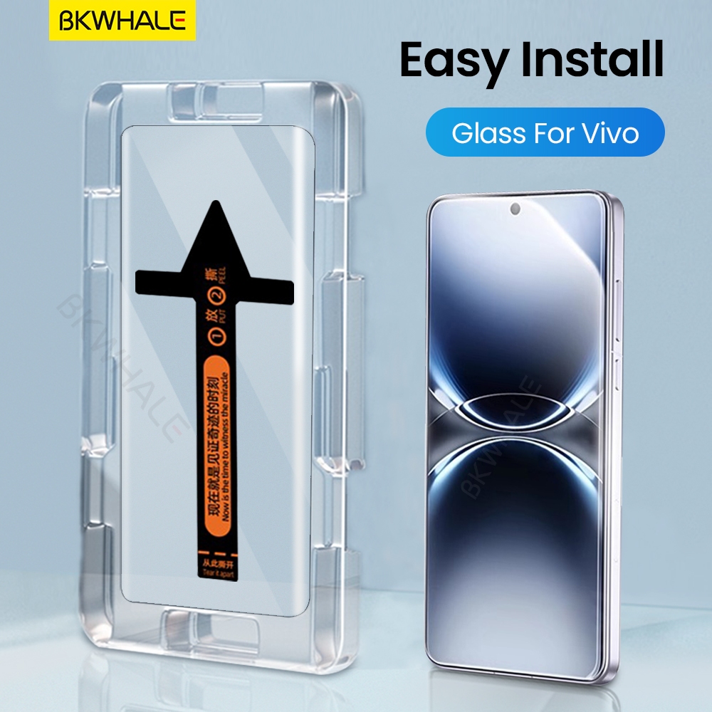 BKWHALE ติดตั้งง่ายกระจกนิรภัยสําหรับ Vivo X200 X200S X100S V50 V40 V30 Lite V40E V30E V29E V29E V29 Y300 Y200 X300 X300 X200 Pro Mini X100 Ultra Screen Protector 13 15 Pro iQOO 11 Pro 12 Pro
