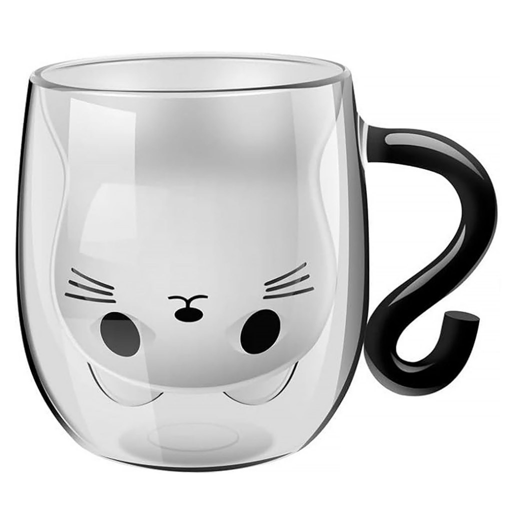 แมวน่ารักแก้ว300มิลลิลิตรคู่ผนังแก้ว น่ารัก ถ้วยที่มีการจัดการแมวคนรักของขวัญสําหรับผู้หญิง,ของขวัญคริสต์มาส