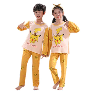 ขายร้อนเด็กชุดนอน baju Kawaii Pokemon การ์ตูนชาย Nightsuit แขนยาวรอบคอเด็กชุดนอน baju bidur lelaki