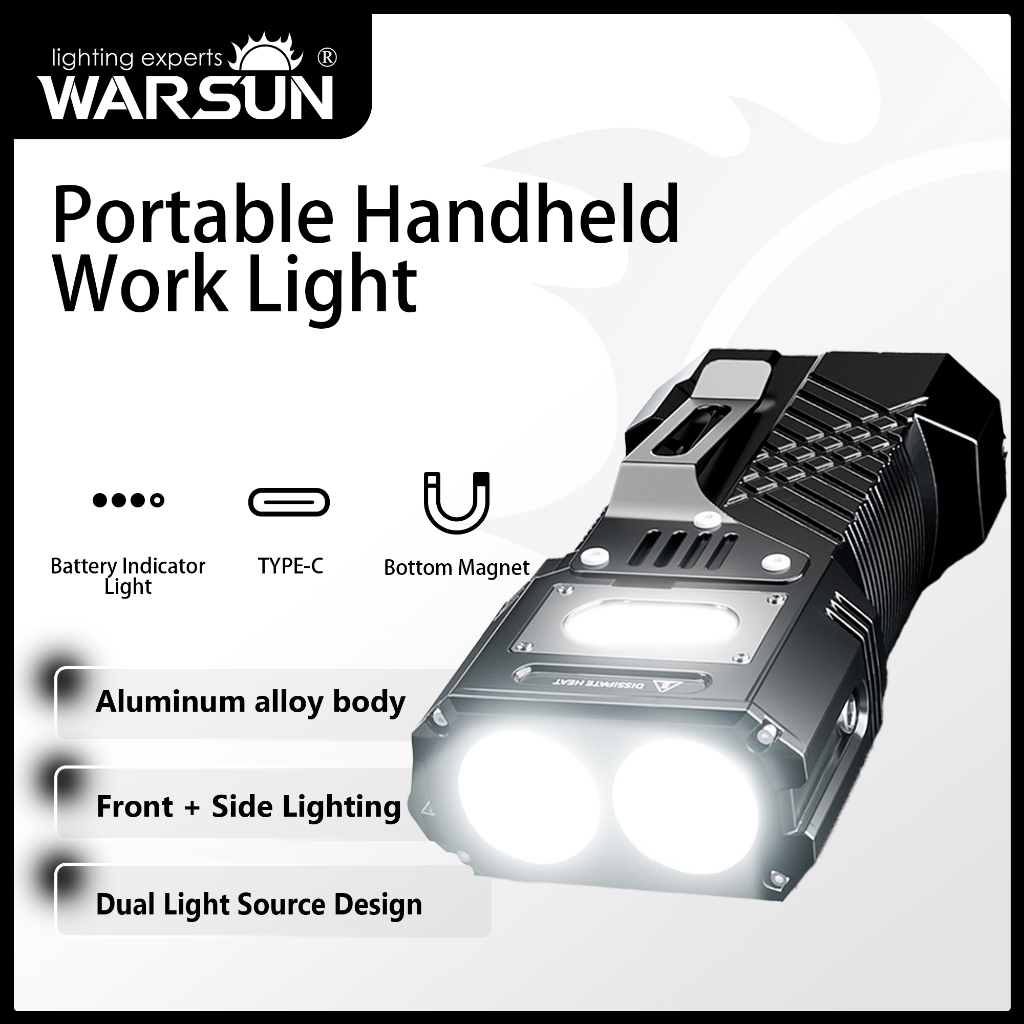 Warsun X609 ไฟแรงไฟฉายกลางแจ้งแบบชาร์จไฟได้แบบพกพา auto repair เว็บไซต์ไฟ LED ทํางาน