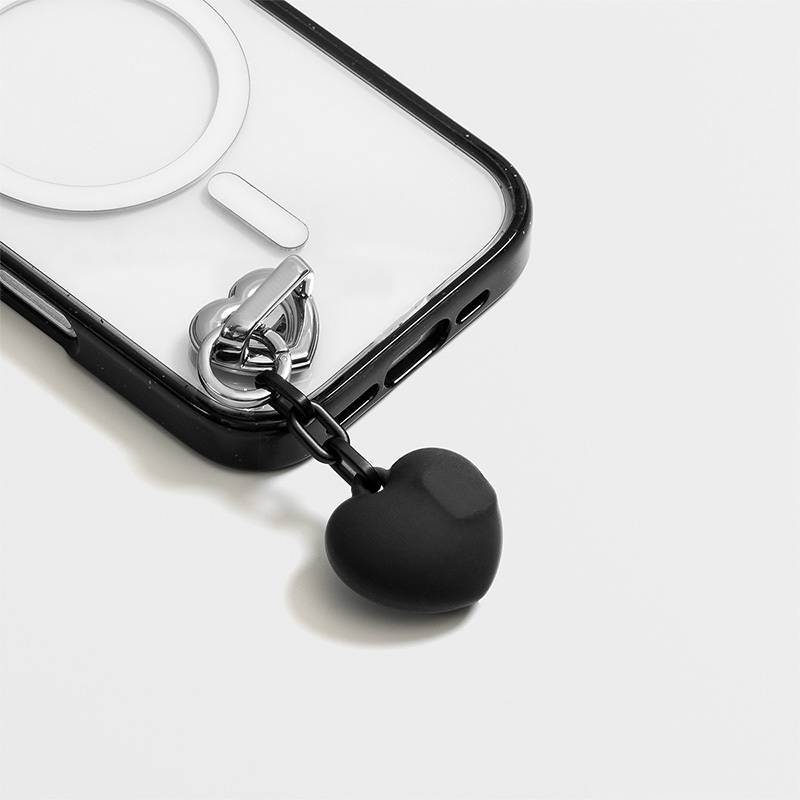 Street Wear Same Style Chain.Swelling Heart Phone Charm Black Love Key Ring Pendant Chain - รูปที่ 3