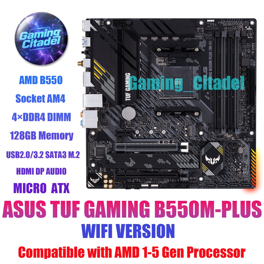 ใช้เมนบอร์ด ASUS TUF GAMING B550M-PLUS DDR4 MATX เข้ากันได้กับโปรเซสเซอร์ AMD 1-5 Gen ทดสอบ