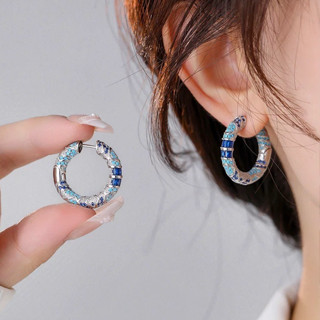 [GG] ต่างหูห่วงลายเพทายสีน้ําเงินย้อนยุคต่างหูสไตล์แปลกใหม่ผ…