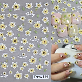สติ๊กเกอร์ติดเล็บ ตกแต่งเล็บ สีขาว สีเหลือง กลีบ สติ๊กเกอร์ติดดาว