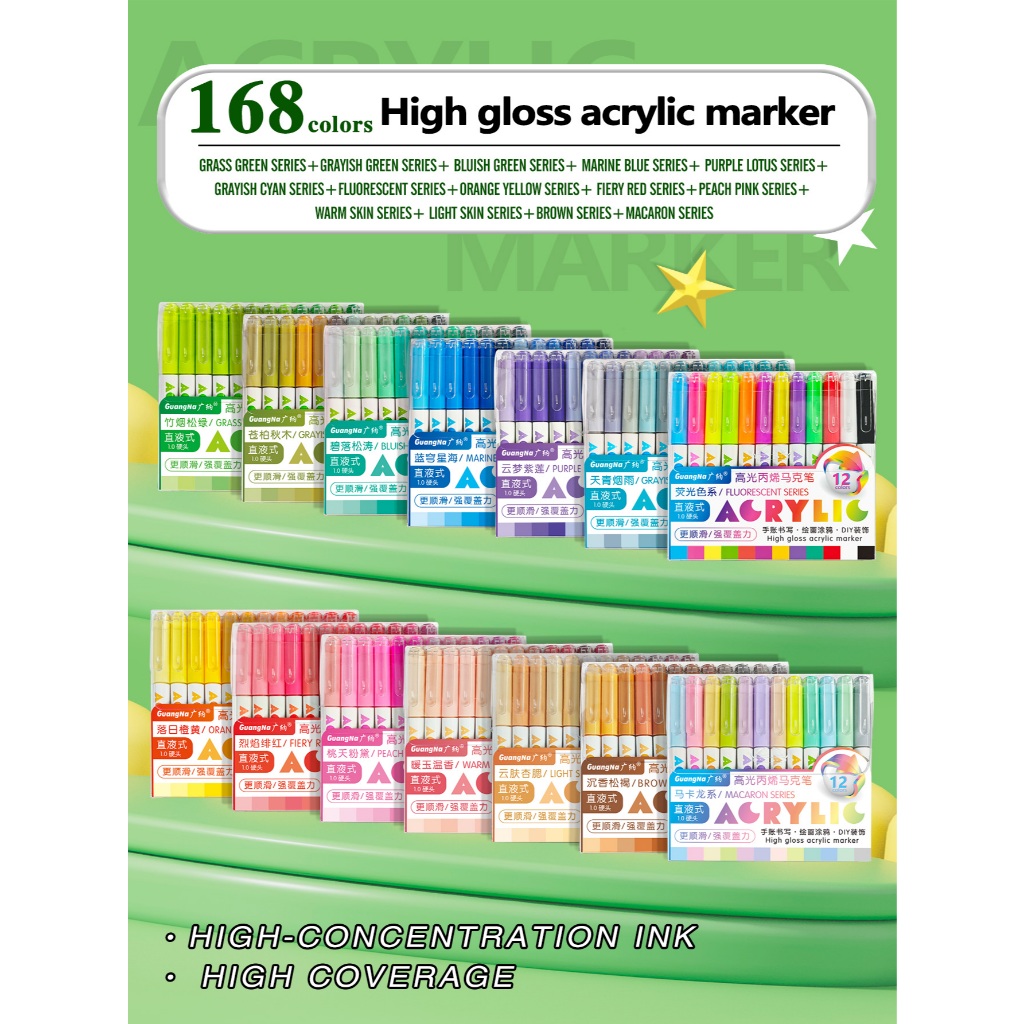 สินค้าใหม่ guangna guangna 586 ตรง Liquid Highlight Marker 168 สีอะคริลิคคู่มือ diy ความจุขนาดใหญ่ที่มีสีสัน Graffiti Art Unisex นักเรียน