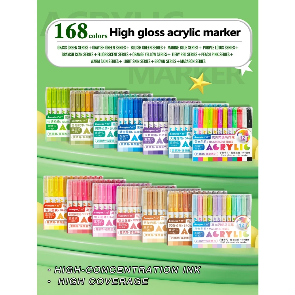 สินค้าใหม่ guangna guangna 586 ตรง Liquid Highlight Marker 168 สีอะคริลิคคู่มือ diy ความจุขนาดใหญ่ที่มีสีสัน Graffiti Art Unisex นักเรียน