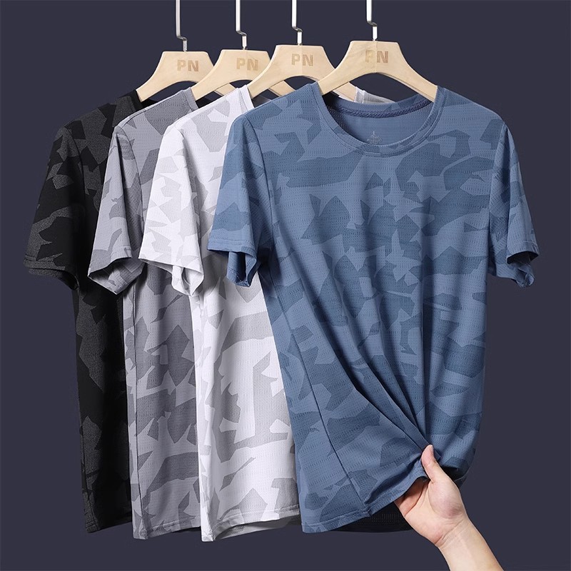 Alika เสื้อยืดแขนสั้นผู้ชายลายพรางแฟชั่นฤดูร้อนบางระบายอากาศกีฬาเสื้อผ้าแห้งเร็ว