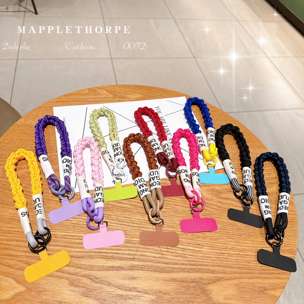 เชือกเส้นเล็กโทรศัพท์มือถือจี้กุญแจแหวนกล้องโซ่เคสโทรศัพท์ของขวัญวันหยุดสากลสําหรับเด็กสาวสายรัดข้อมือสั้นบิดเชือก