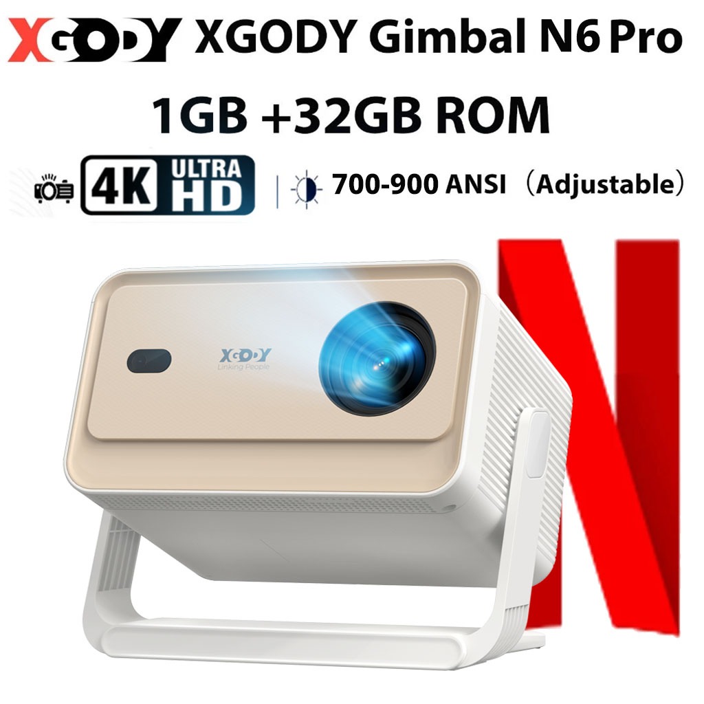 XGODY Gimbal N6 PRO โปรเจ็กเตอร์อัจฉริยะ LCD -Android 13 ​​- FHD 1080P - โฟกัสอัตโนมัติ - ปกป้องดวงต