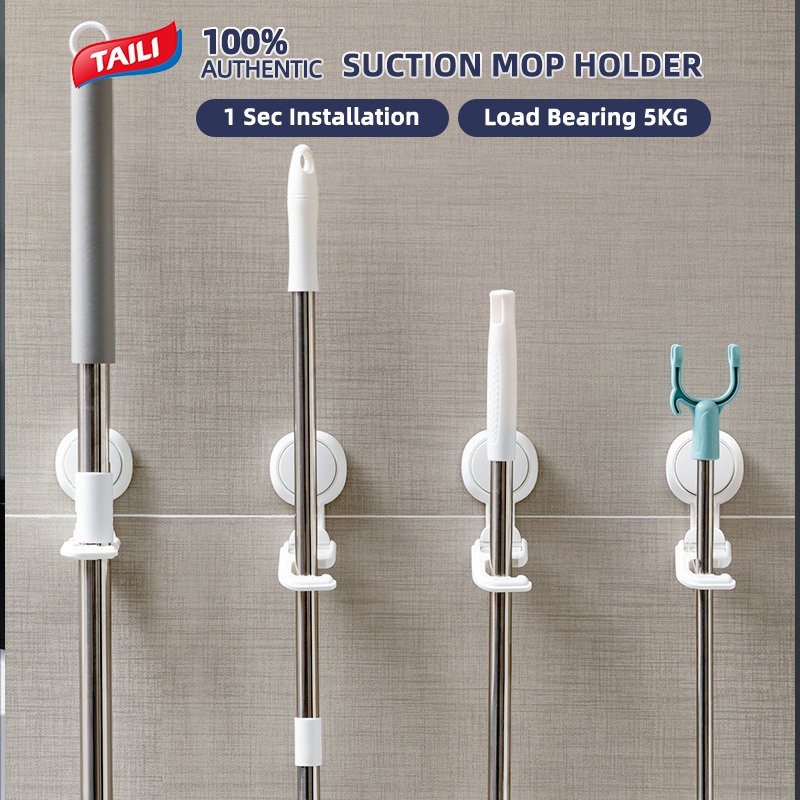 TAILI ห้องน้ำ Mop Rack Sucker กันน้ำติดผนังไม้กวาดไม้แขวนเสื้อถอดได้