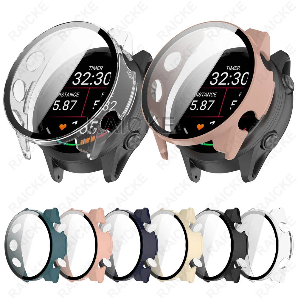 กรณีคอมพิวเตอร์แข็งพร้อมฝาป้องกันหน้าจอฟิล์มแก้วนิรภัยสำหรับ Garmin Forerunner 570 47mm 42mm
