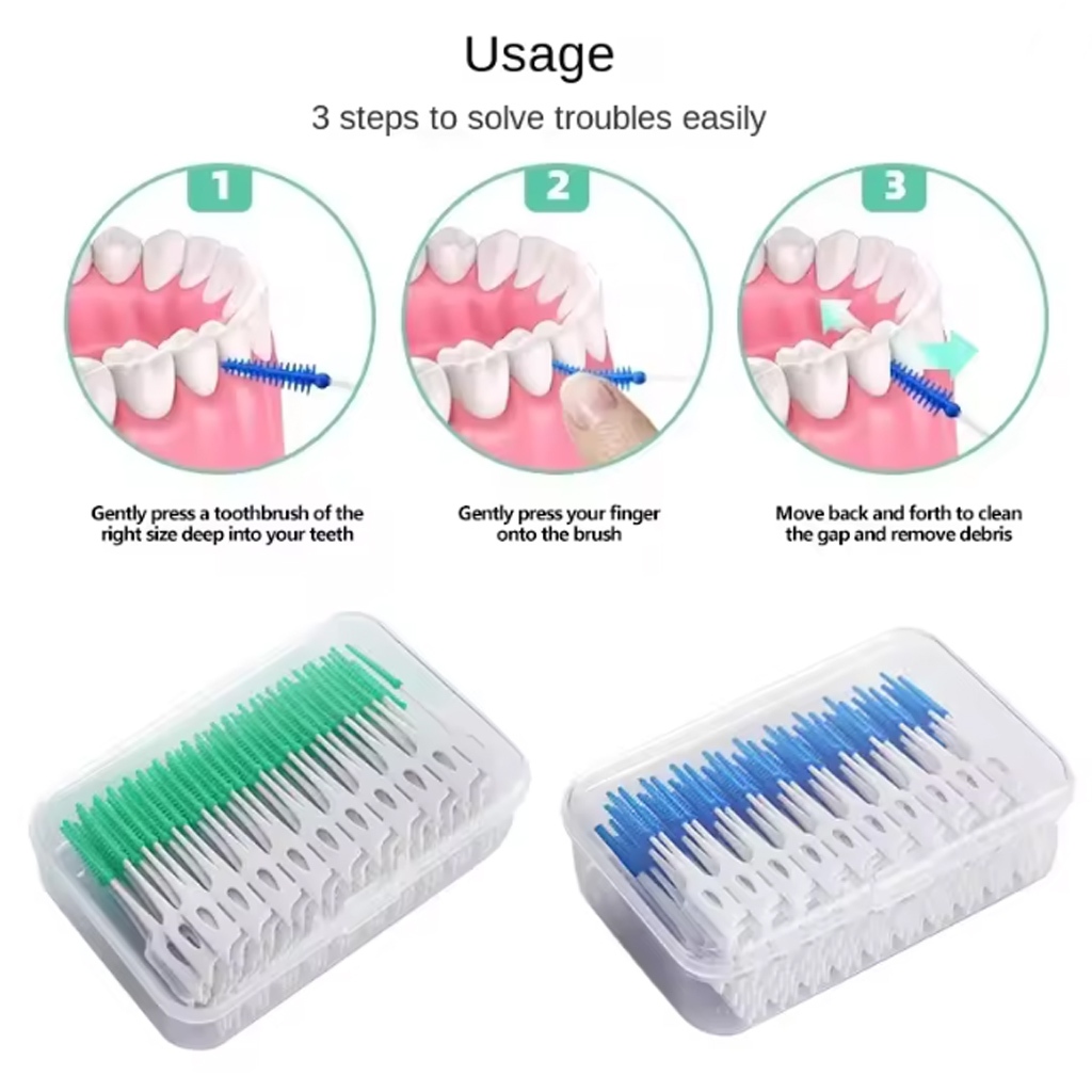 in สต็อก40 ชิ้น/เซ็ต Super Soft ortho แปรงทําความสะอาดแปรงสีฟัน Tooth Care ซิลิโคน Interdental แปรงทันตกรรมไหมขัดฟันไม้จิ้มฟัน