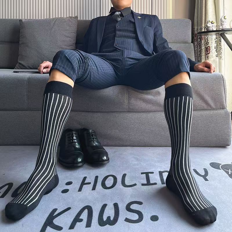 ถุงน่องผู้ชาย Jiamu Fashion Shop หลากสี ลายเส้นขวาง (Pinstripes) สูงสไตล์ Hi-Top เหมาะสำหรับทั้งงานประจำและโอกาสพิเศษ