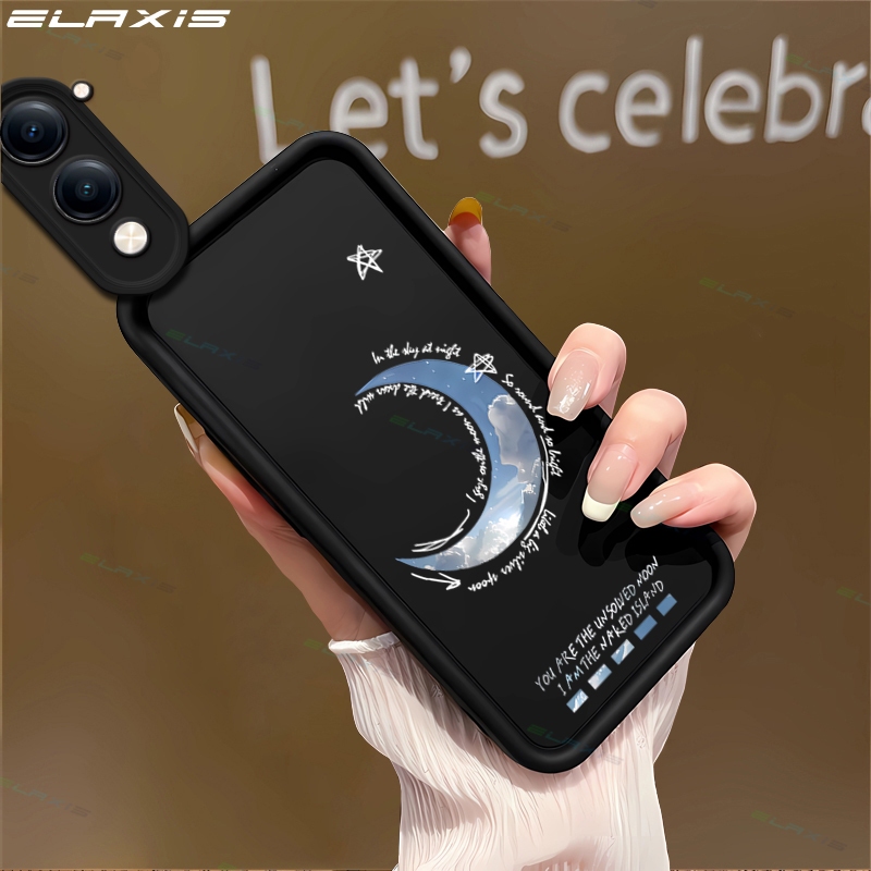 ELAXIS ซิลิโคนนุ่มสีทึบสําหรับ VIVO Y29t 5G/VIVO Y29s 5G/VIVO Y04 เคสโทรศัพท์ Simple Moon Cloud รูปแ