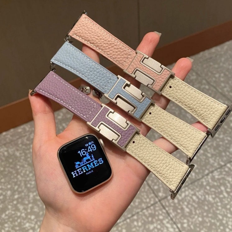 สายนาฬิกาหนังแท้ H ประเภทสายนาฬิกาแม่เหล็กสําหรับ I Watch S10, S9