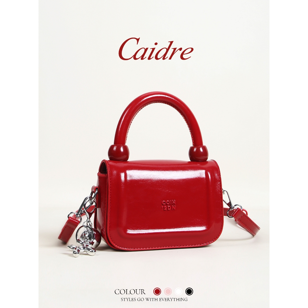 Caidre High-End สีแดง กระเป๋าถือและสะพายหลัง ทรงสี่เหลี่ยม.compact.