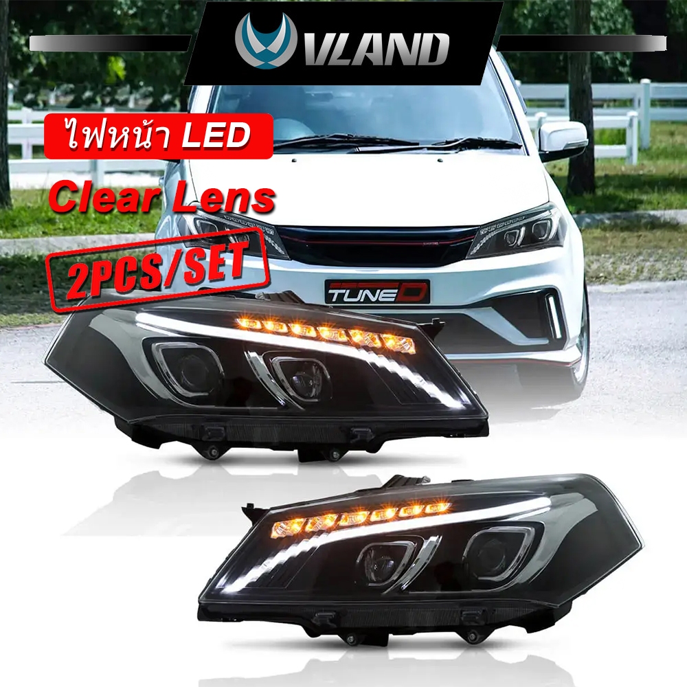 คู่ VLAND ไฟ LED หัวหน้าสําหรับ 2010-2015 Proton Saga Flex พร้อมสัญญาณไฟเลี้ยวชั่วคราว