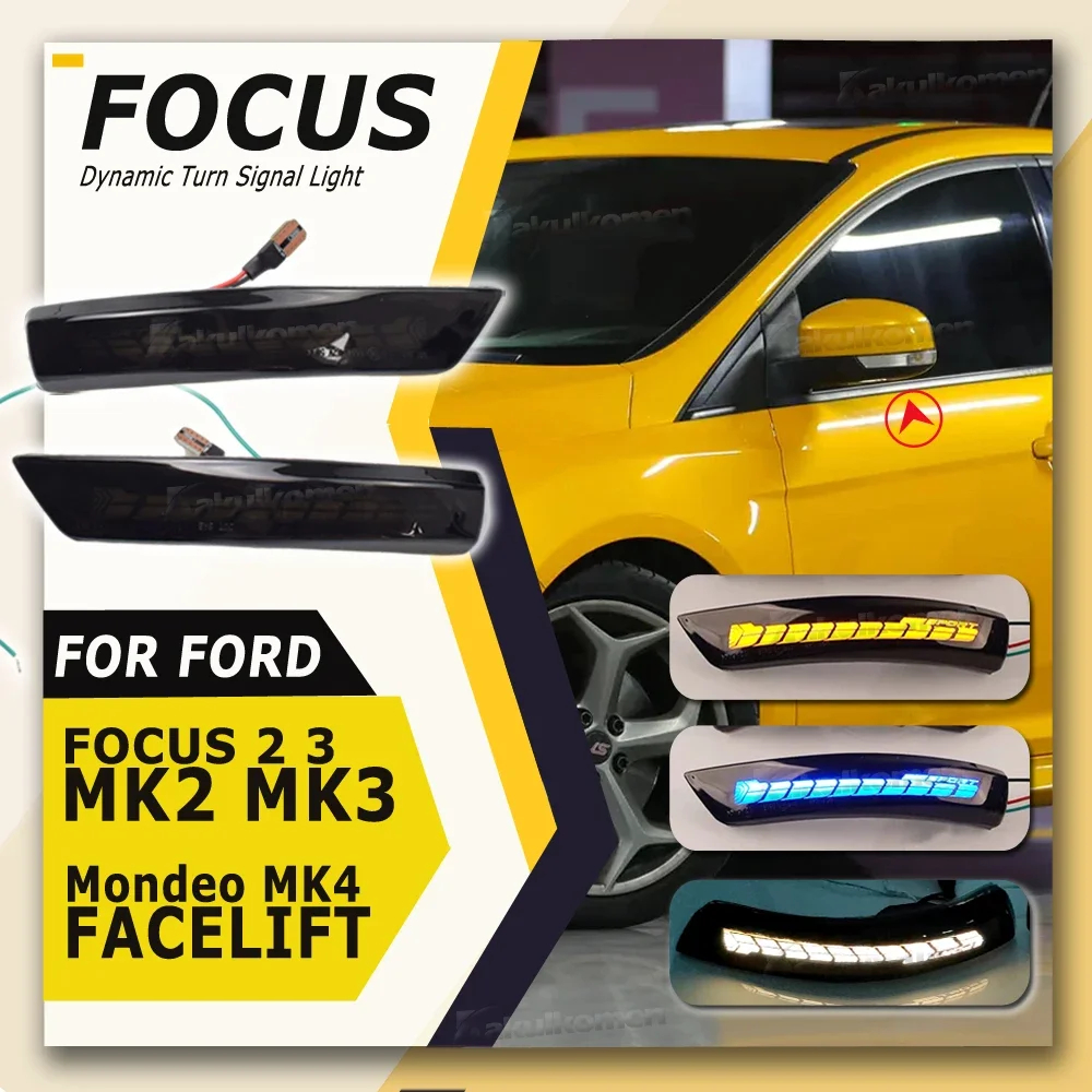 แบบไดนามิกไฟเลี้ยว LED ด้านข้างกระจกมองหลังลําดับไฟกระพริบสําหรับ Ford Focus 2 3 Mk2 Mk3 Mondeo Mk4 EU