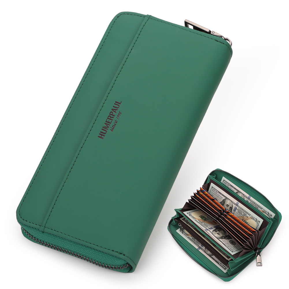 HUMERPAUL ยาวกระเป๋าสตางค์ผู้หญิง Multi slot บัตรเครดิตแพคเกจ Soild สี Casual Retro ซิปกระเป๋าโทรศัพท์กระเป๋า Cowhide หนัง HU103 - รูปที่ 7
