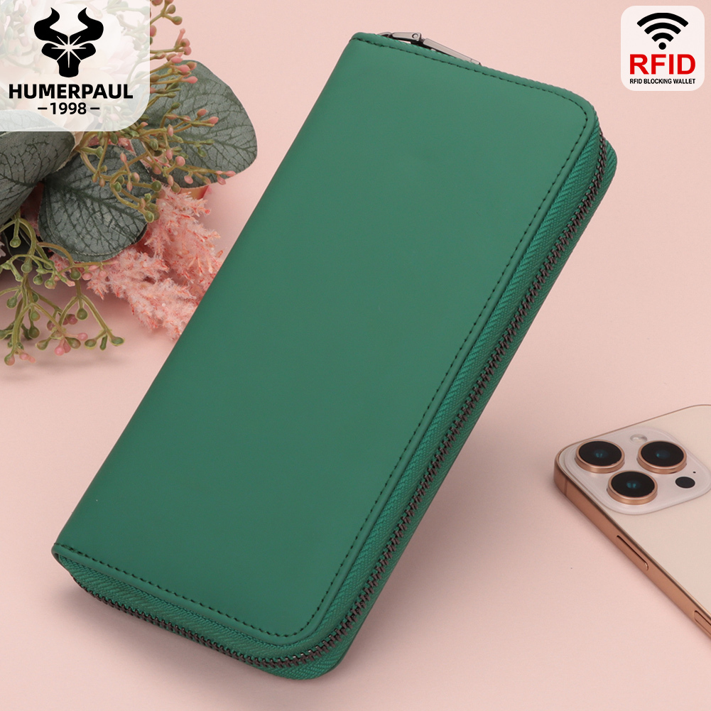 HUMERPAUL ยาวกระเป๋าสตางค์ผู้หญิง Multi slot บัตรเครดิตแพคเกจ Soild สี Casual Retro ซิปกระเป๋าโทรศัพท์กระเป๋า Cowhide หนัง HU103 - รูปที่ 5