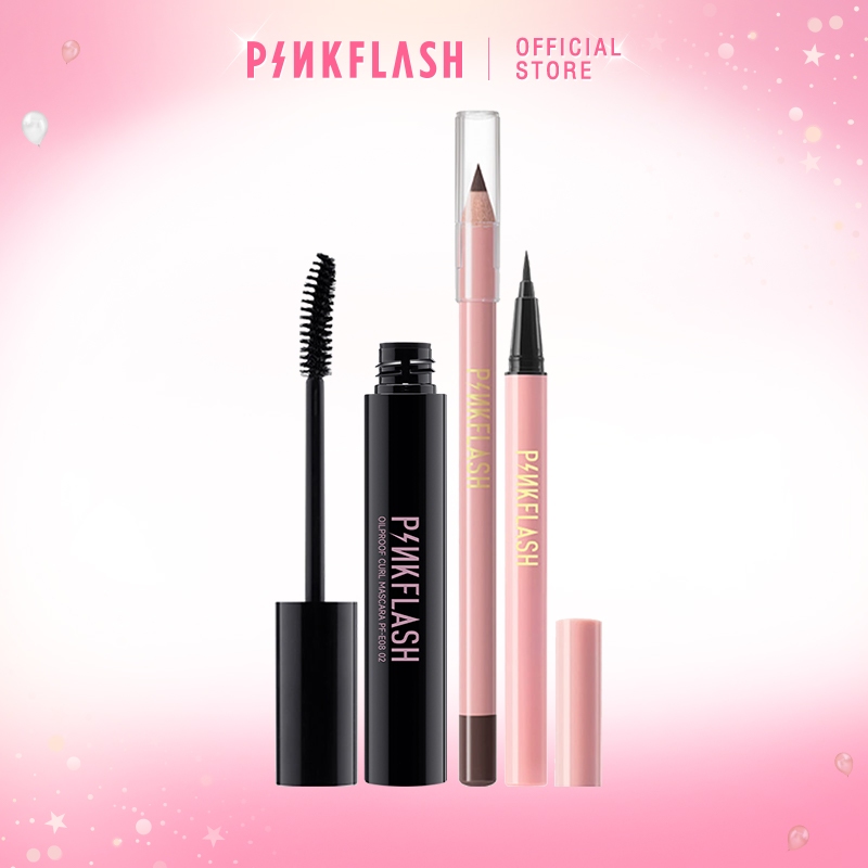 pinkflash ชุดดินสอเขียนคิ้ว อายไลเนอร์ มาสคาร่า สีดำ กันน้ำ 3 ชิ้น