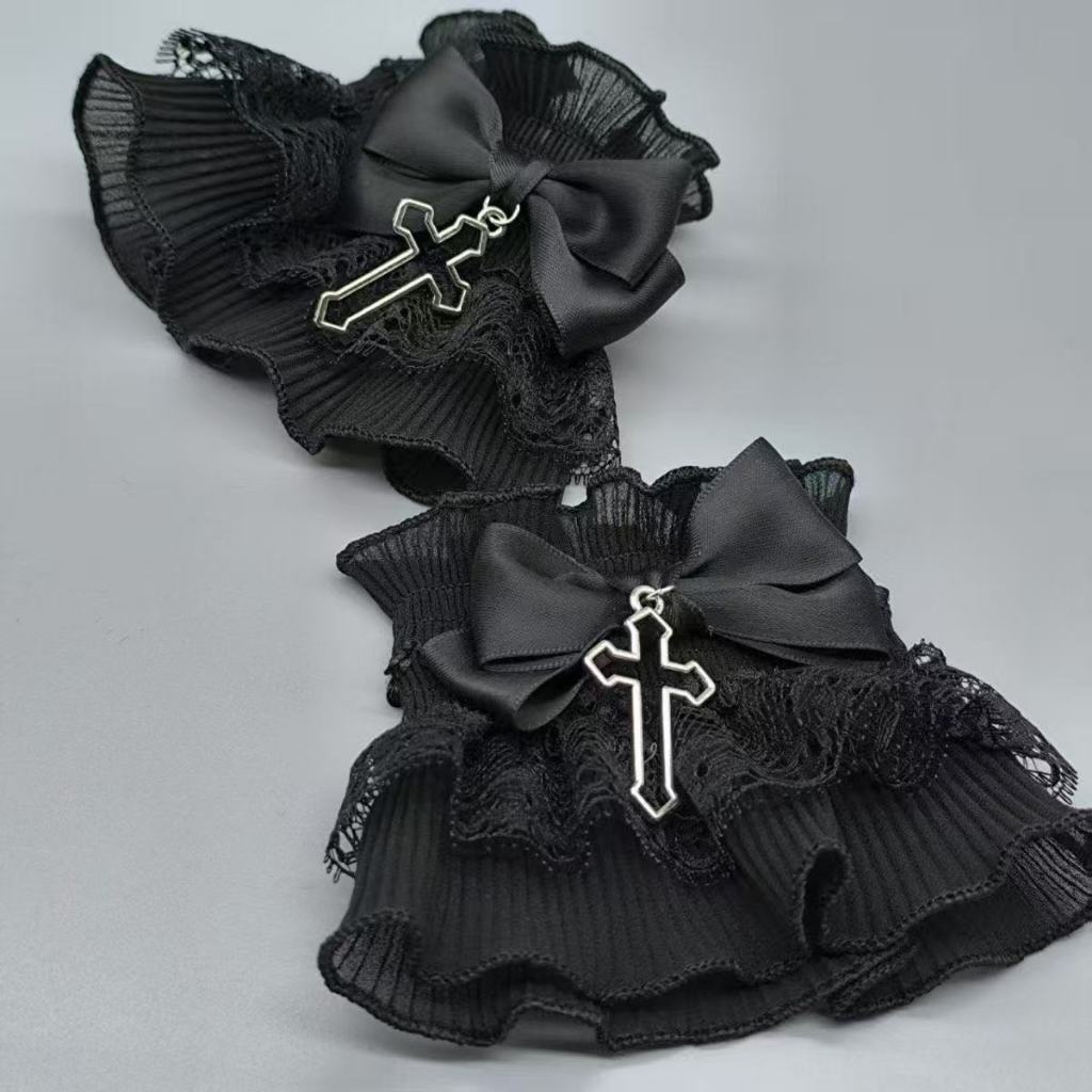 Dark Gothic Lolita Rose Lace Cross Elastic Small Sleeve Lo Handmade Item