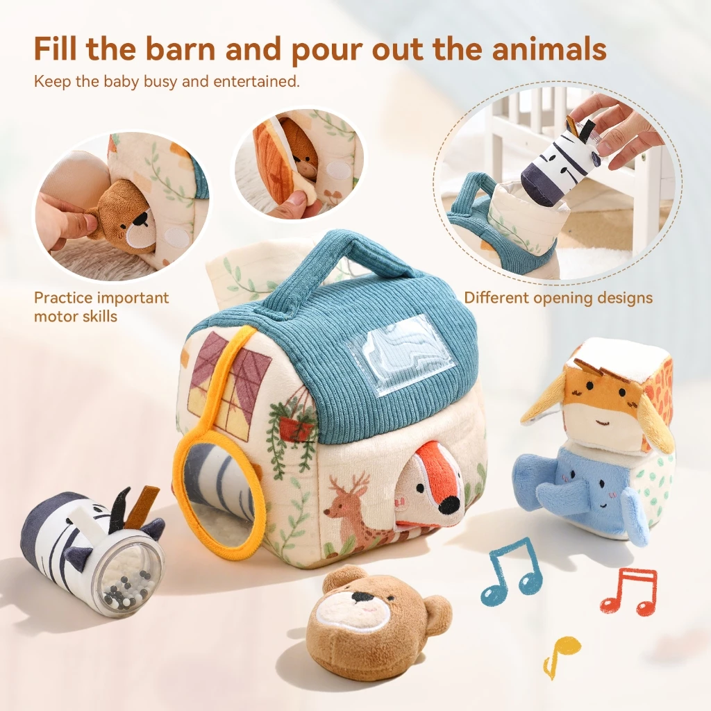 Montessori ของเล่น Mini House Baby Plush ของเล่นเด็กมือ Eye การประสานงาน Sensory ปริศนาของเล่นสีและรูปร่างความรู้ความเข้าใจ