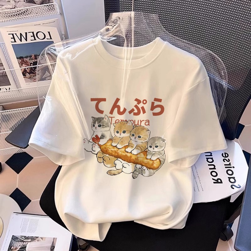 【สินค้าพร้อมส่ง×จัดส่งภายใน 3 วัน】เสื้อยืด oversize NASA สีขาว ลายแมวน่ารัก แขนสั้นสไตล์สตรีท