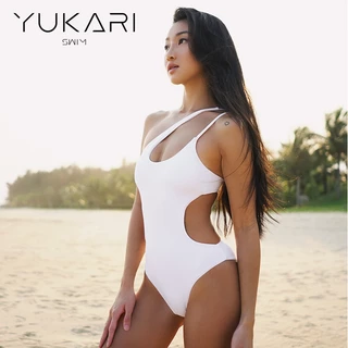 YUKARI SWIM ชุดว่ายน้ํา One Piece สีดำ/ขาว ออกแบบ Hollow Out สําหรับผู้หญิง เหมาะสำหรับใส่ที่ชายหาด