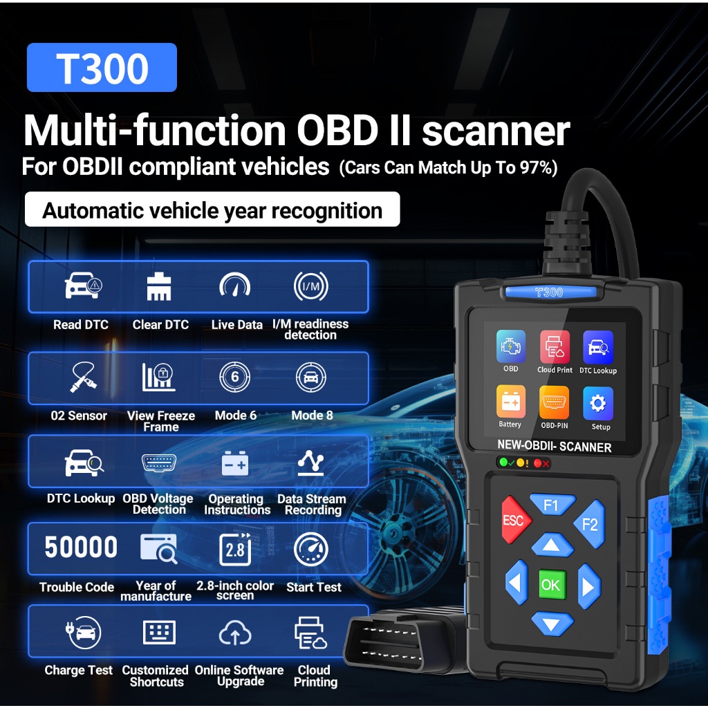 T300 OBD2 เครื่องสแกนเนอร์-รหัส Reader และสแกนเครื่องมือ I/M อ่านเริ่มต้นทดสอบโหมดทดสอบการชาร์จ 6 โห