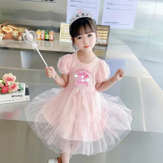 Princess Kesli เสื้อวันแม่เด็ก ชุดเดรสเด็กผู้หญิง แขนสั้น สไตล์เกาหลี แฟชั่นฤดูร้อน ชุดเดรสเจ้าหญิง 2-12 ปี