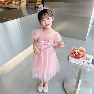 Princess Kesli เสื้อวันแม่เด็ก ชุดเดรสเด็กผู้หญิง แขนสั้น สไตล์เกาหลี แฟชั่นฤดูร้อน ชุดเดรสเจ้าหญิง 2-12 ปี
