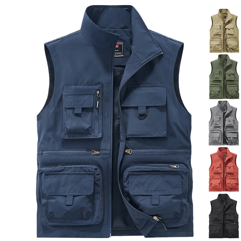 Plover Mens Multi-Pocket Outdoor Fishing Vest สีกรมท่า แห้งไว ไซส์ใหญ่