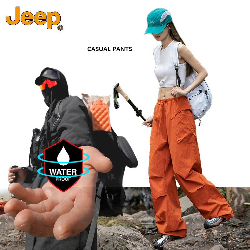 กางเกงคาร์โก้ผู้หญิง สไตล์รถจี๊ป ทรงหลวมขากว้าง สีส้มสดใส เหมาะสำหรับใส่ทำงานและกิจกรรมกลางแจ้ง