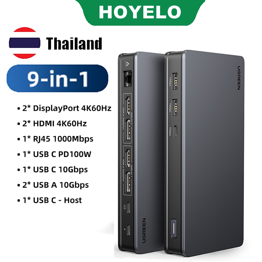 Ugreen สถานีเชื่อมต่อ USB-C 10-in-1 4K@60Hz HDMI DP 1000Mbps อีเธอร์เน็ต
