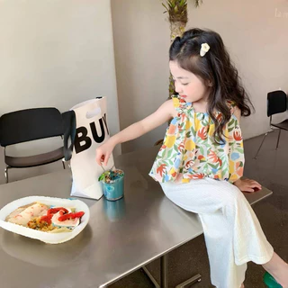 Princess Kesli ชุดเซ็ตแฟชั่นเด็กผู้หญิง เสื้อกล้าม+กางเกงขากว้าง ชุดลายดอกไม้ ชุดเซ็ทเด็กผู้หญิง 1-9ปี