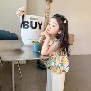 Princess Kesli ชุดเซ็ตแฟชั่นเด็กผู้หญิง เสื้อกล้าม+กางเกงขากว้าง ชุดลายดอกไม้ ชุดเซ็ทเด็กผู้หญิง 1-9ปี