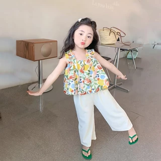 Princess Kesli ชุดเซ็ตแฟชั่นเด็กผู้หญิง เสื้อกล้าม+กางเกงขากว้าง ชุดลายดอกไม้ ชุดเซ็ทเด็กผู้หญิง 1-9ปี