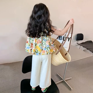 Princess Kesli ชุดเซ็ตแฟชั่นเด็กผู้หญิง เสื้อกล้าม+กางเกงขากว้าง ชุดลายดอกไม้ ชุดเซ็ทเด็กผู้หญิง 1-9ปี