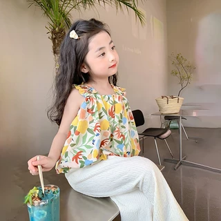 Princess Kesli ชุดเซ็ตแฟชั่นเด็กผู้หญิง เสื้อกล้าม+กางเกงขากว้าง ชุดลายดอกไม้ ชุดเซ็ทเด็กผู้หญิง 1-9ปี