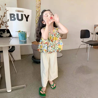 Princess Kesli ชุดเซ็ตแฟชั่นเด็กผู้หญิง เสื้อกล้าม+กางเกงขากว้าง ชุดลายดอกไม้ ชุดเซ็ทเด็กผู้หญิง 1-9ปี
