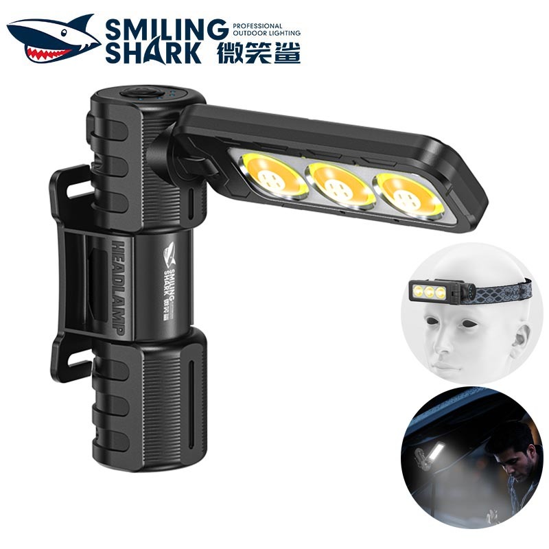 SmilingShark GZ5108 ไฟฉาย led ซัง ซุปเปอร์ไบร์ท แม่เหล็ก ไฟทำงาน พับได้ 180° ไฟหน้า 4โหมด Type-C ชาร์จใหม่ได้ กันน้ำสำหรับซ่อมรถเดินป่าแคมป์ปิ้ง