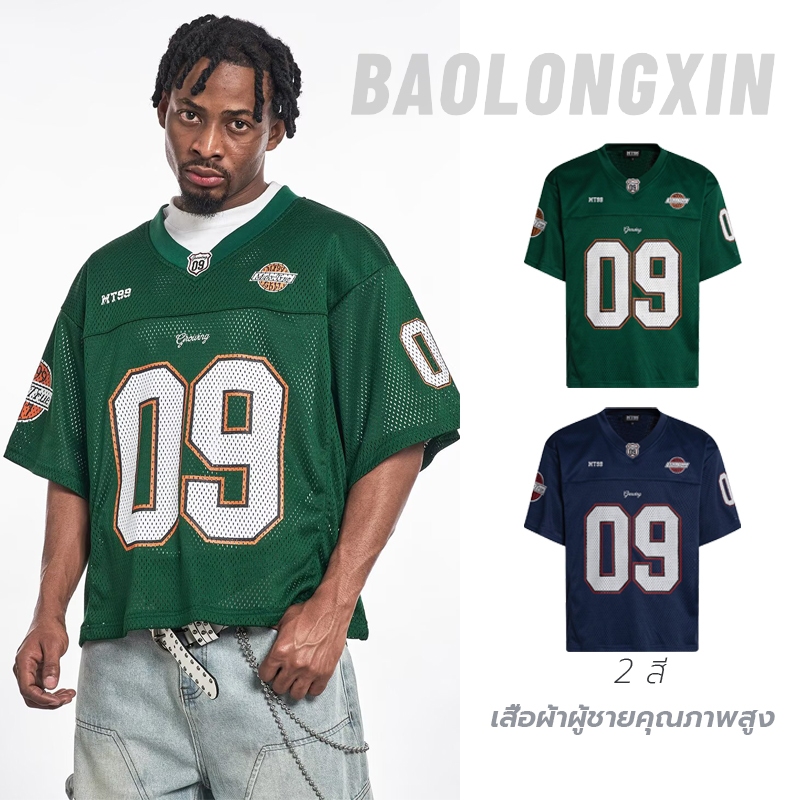 Baolongxin เสื้อยืดเบสบอลคอวีพิมพ์ลายตัวเลขสำหรับชุดกีฬาฤดูร้อน