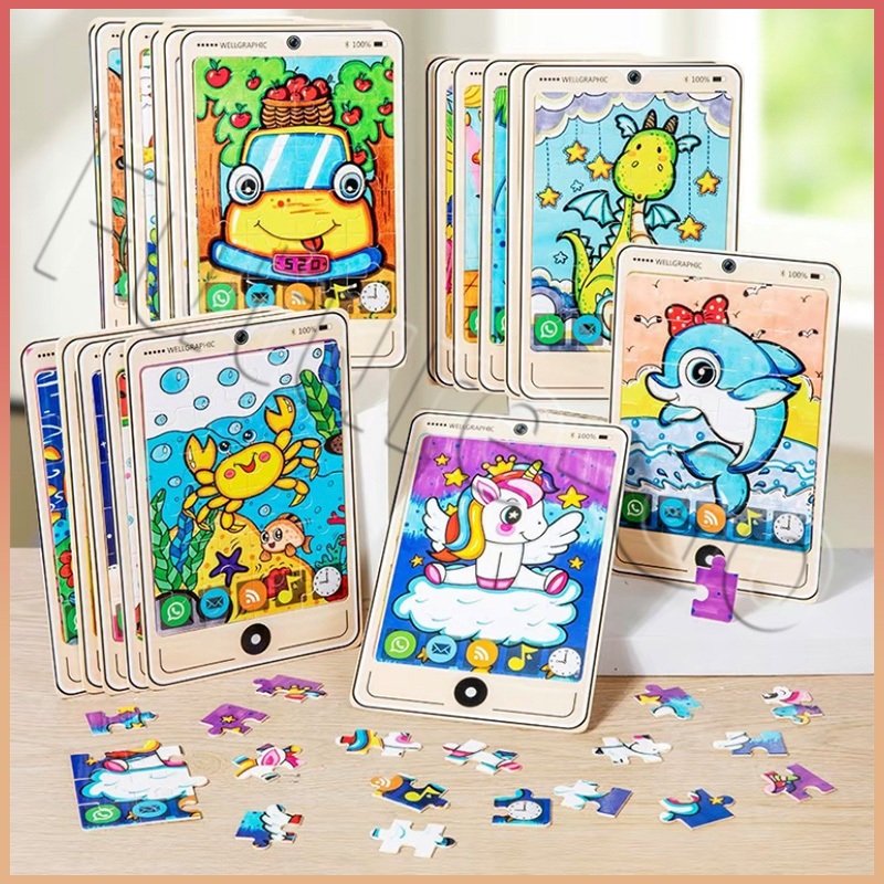 ของขวัญคริสต์มาส ปริศนาจิ๊กซอว์ จิ๊กซอว์เสริมพัฒนาการ 0-3 อายุ ไม้ 24 แท็บเล็ต ลนต้นการศึกษาการ์ตูนปริศนาแบน