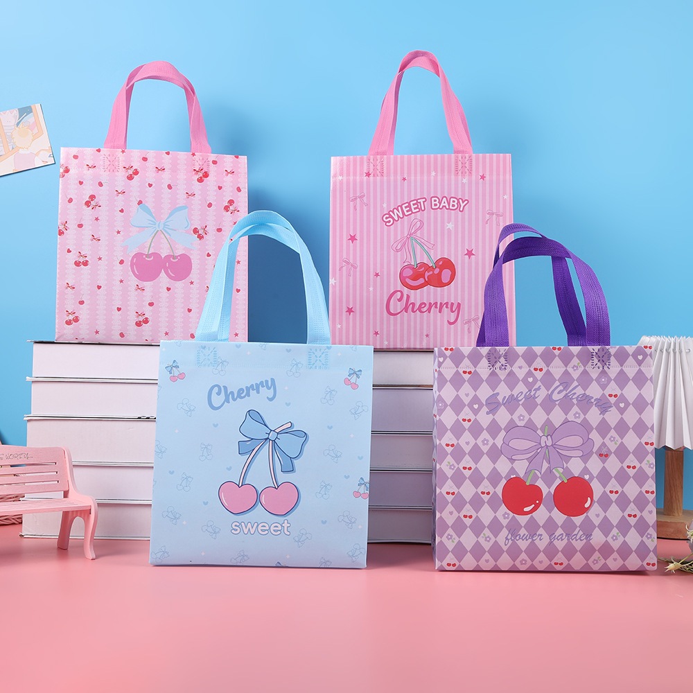 Bowknot Cherry Nonทอกระเป๋า \กระเป๋า \ Candy Bag\ Party Bag \ Birthday Bag \ Shopping N4817