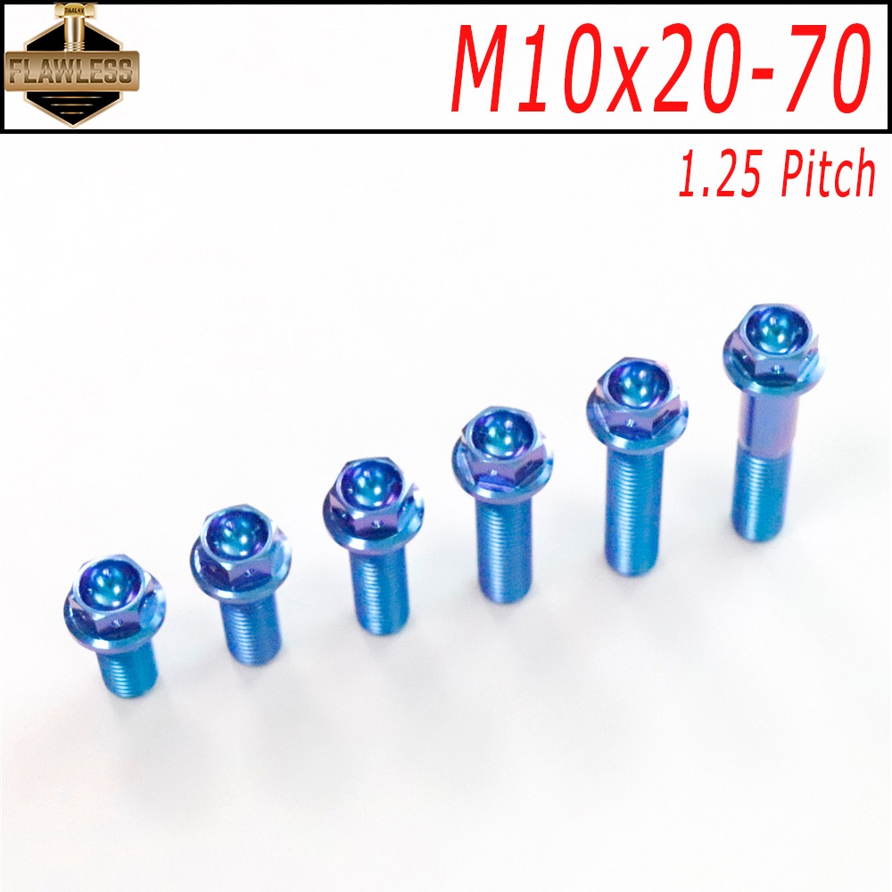 FLAWLESSTI M10x20-70x1.25 Pitch Gr5 Titanium Bolt พวงมาลัยท่อไอเสีย Swingarm เบรค Caliper Bolt สําหร