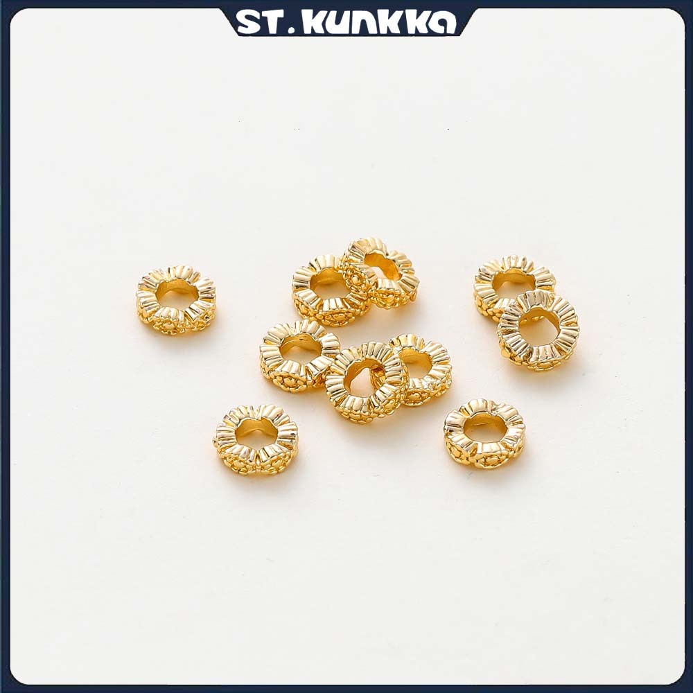 St.Kunkka 20 pcs ลูกปัด 2 x 6.2 มม. ทองคำ 18K ขอบลูกไม้ สำหรับทำสร้อยข้อมือและสร้อยคอมากความหรูหรา