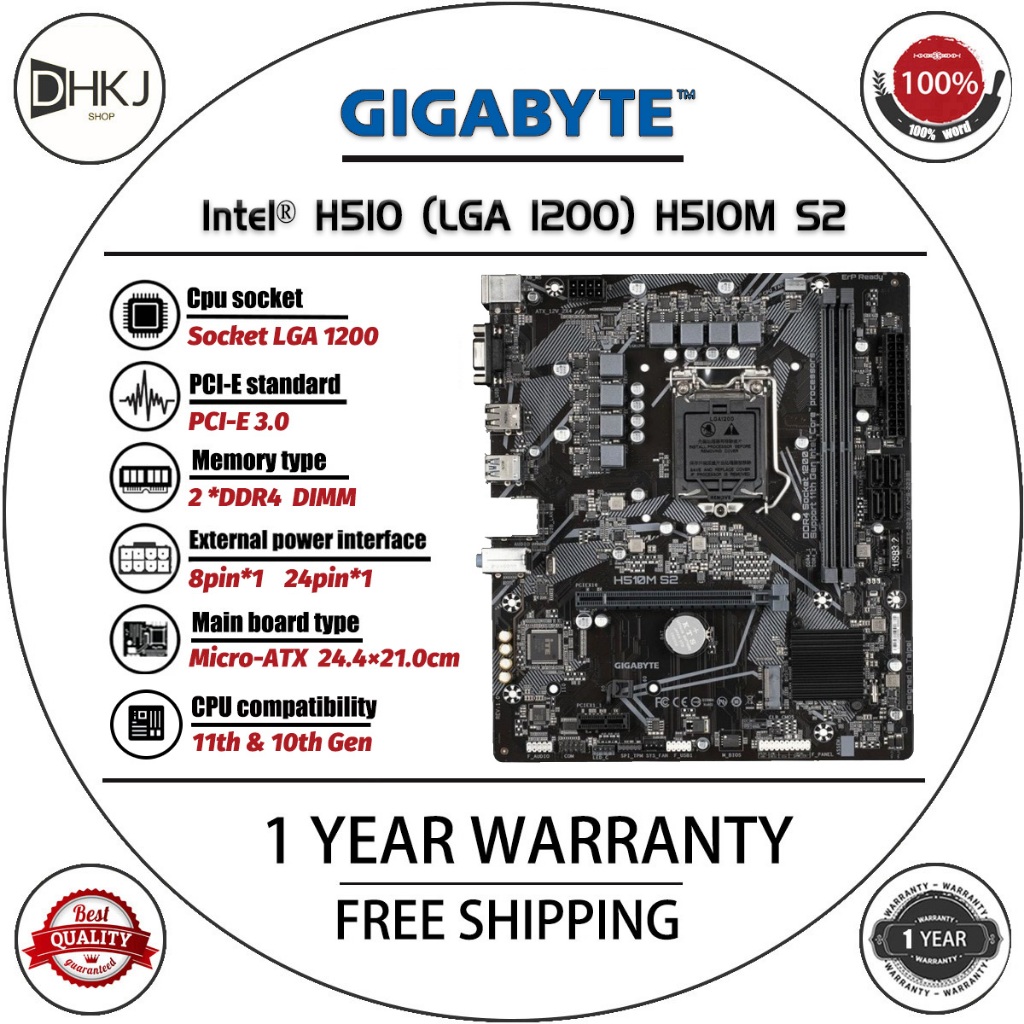 ใช้ Gigabyte H510M S2 LGA 1200 Micro-ATX เมนบอร์ด H510 รองรับ 10/11th I5-10400F I3-10100 I7-10700K D
